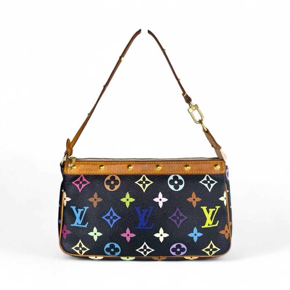 LOUIS VUITTON TAKASHI MURAKAMI Black Multicolor LV Monogram Pochette Accessoire - Picture 7 of 13